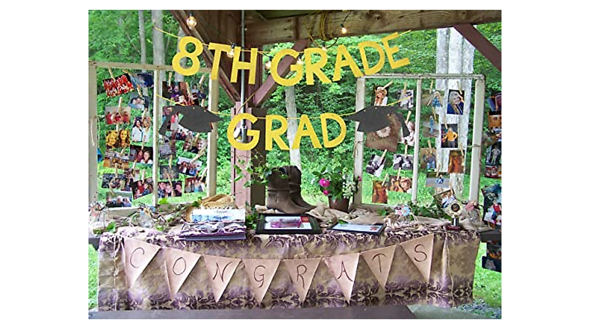 8th Grade Graduation Banner Gold Glitter for Class of 2022