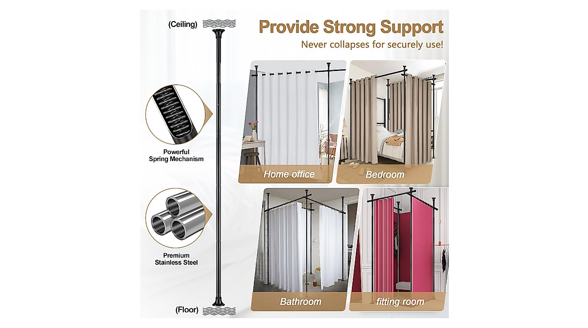 Room Divider Curtain Rod - Adjustable No Drilling Tension Rod