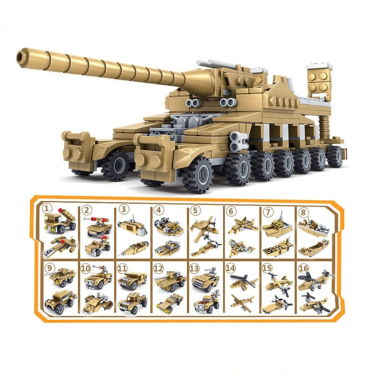 WW2 Mammoth Tank Building Set - 16 in 1 Creative Vehicle