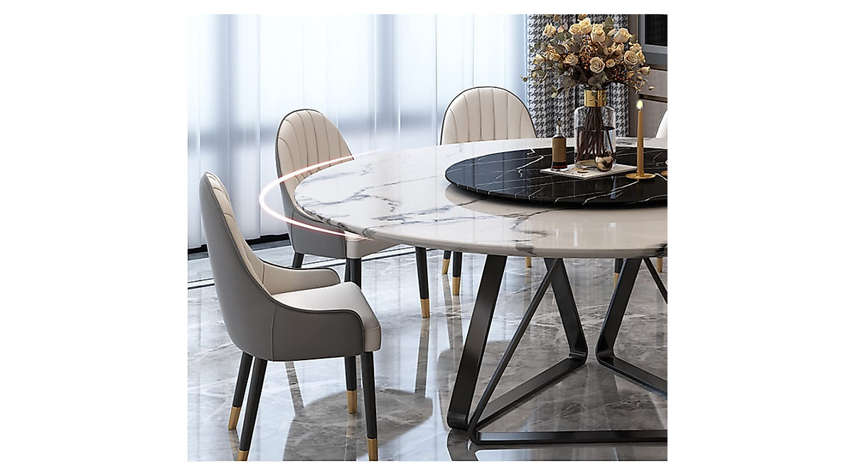 LAKIQ Marble Round Dining Table with Lazy Susan