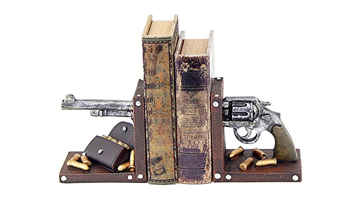 Bellaa Vintage Pistol Bookends - Rustic Western Gun Decor