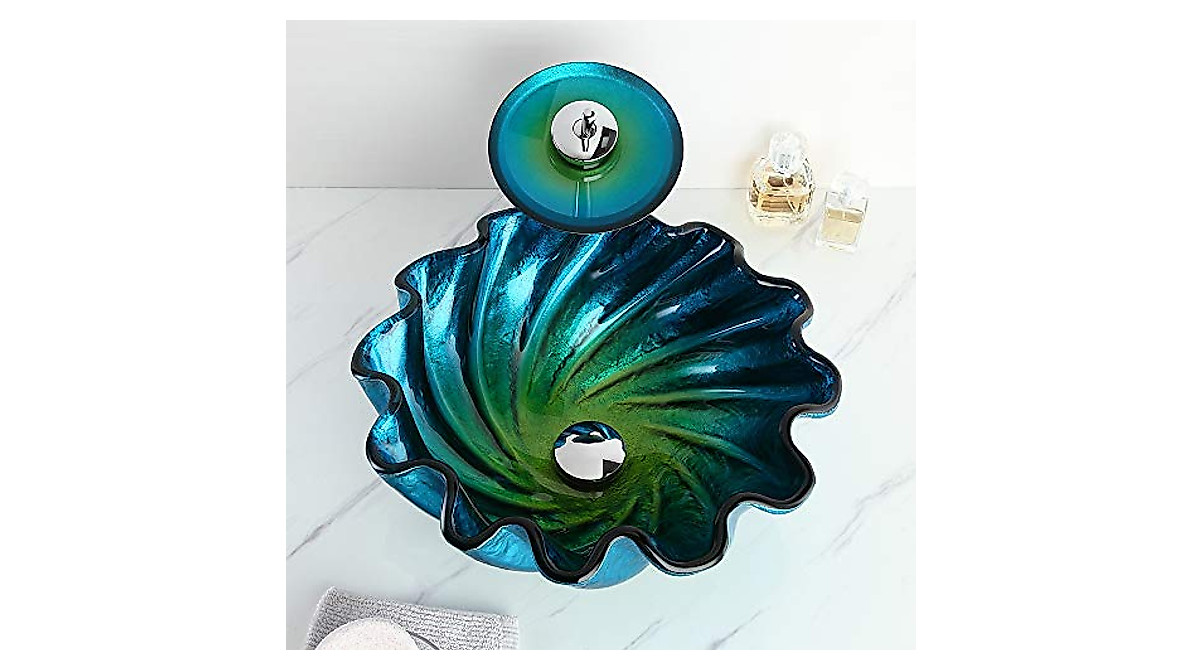 KunMai Seashell Glass Sink & Waterfall Faucet Set