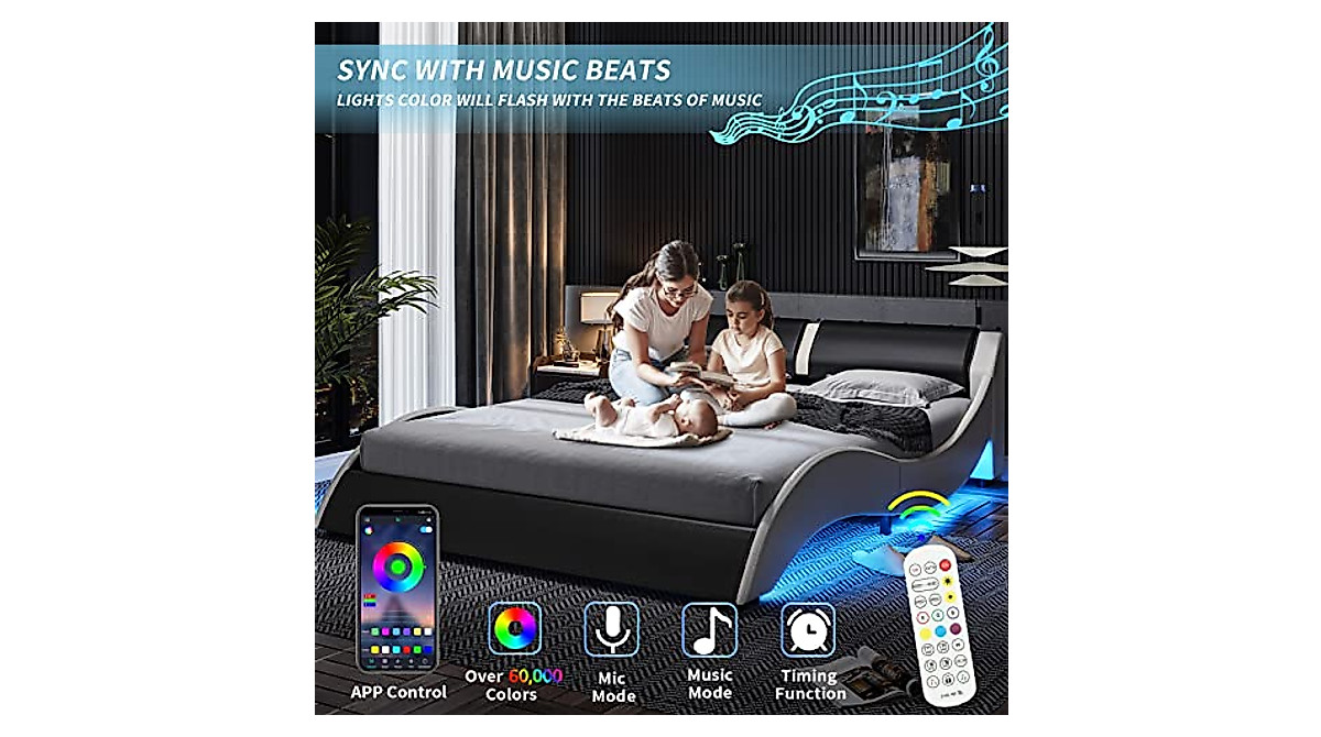 Modern Queen LED Bed Frame with Unique Design