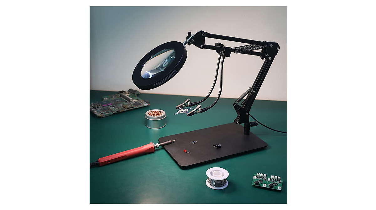 EOOKU 3-in-1 Magnifying Desk Lamp with Light - 5X & 10X Lenses