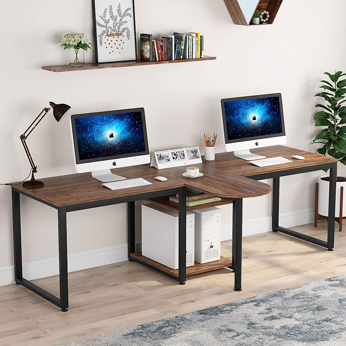 Tribesigns 94.5 Inch Double Desk for Home Office - Rustic & Spacious