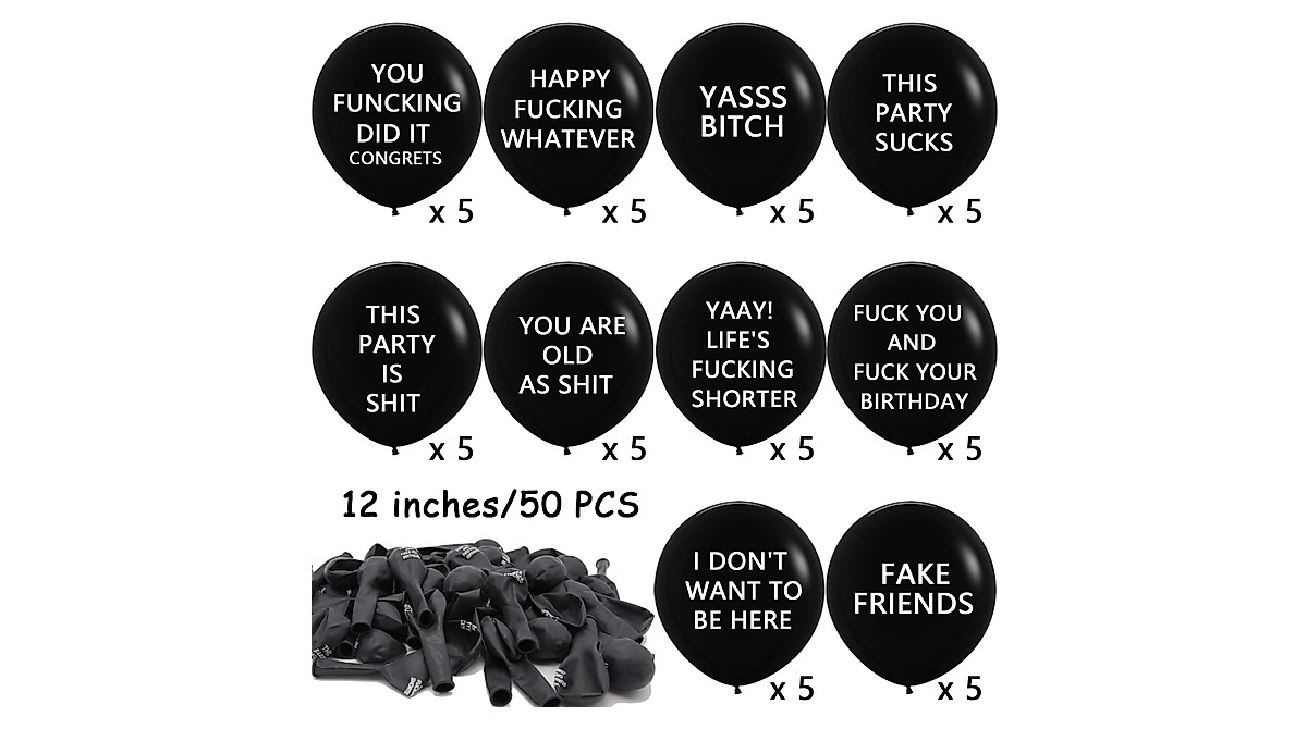 Funny 50 PCS Black Offensive Balloons for Parties