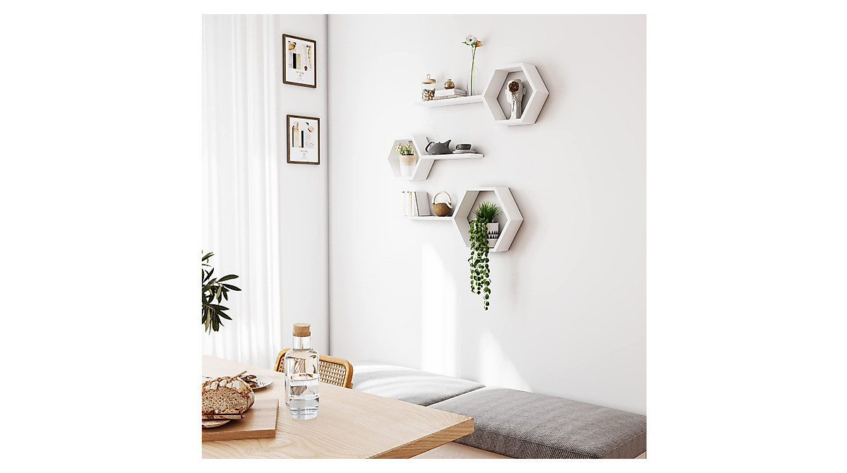 Wooden Hexagon Floating Shelves Set of 6 for Stylish Wall Decor