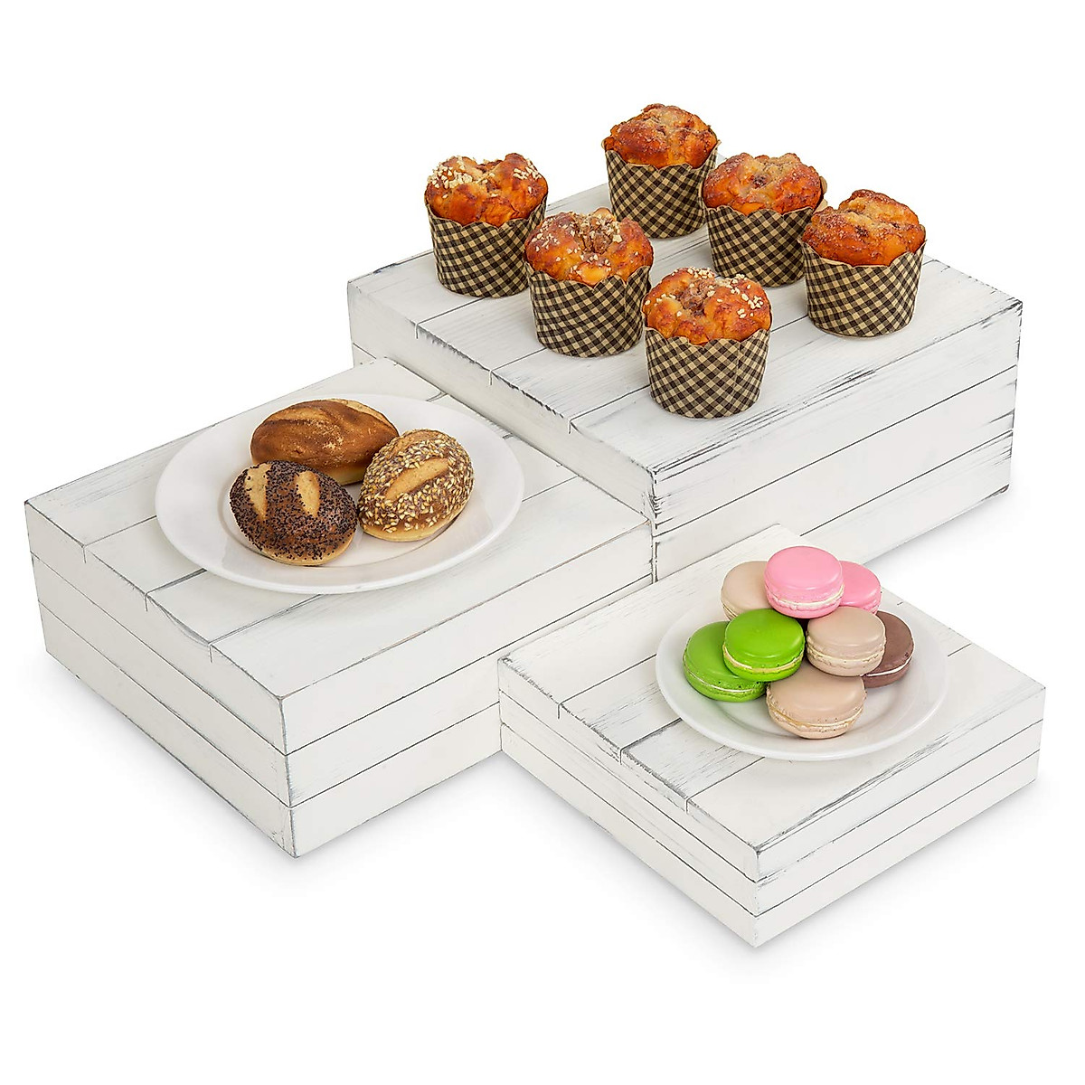 MyGift Vintage White 3-Pc Display Risers | Cake & Dessert Stands