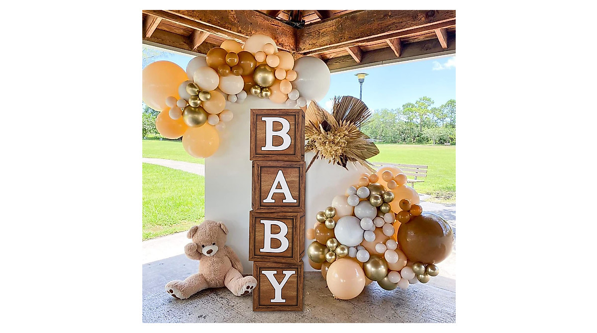 Wood Grain Baby Shower Boxes & Birthday Decor | Teddy Bear Theme