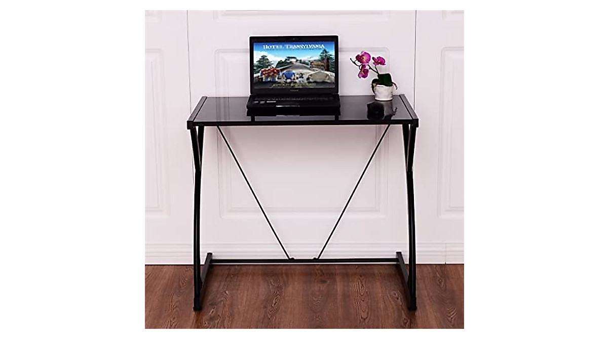 MJWDP Glass Computer Desk - Modern Z-Frame Home & Office Workstation