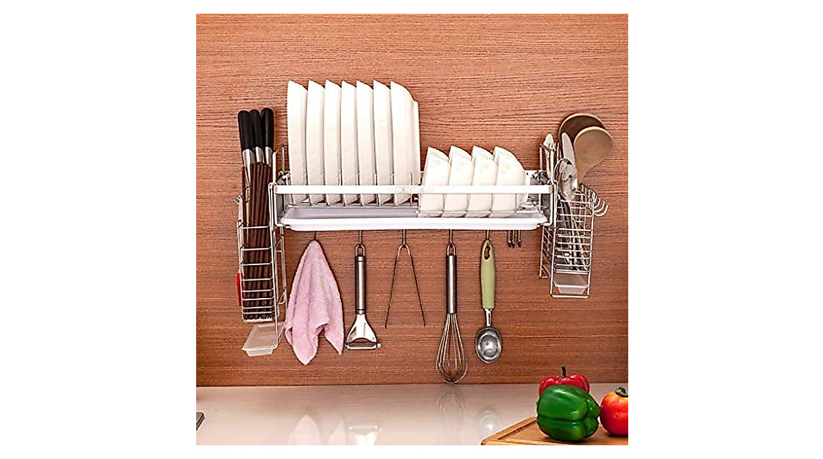 FEHUN Wall-Mounted Kitchen Dish Rack for Space-Saving Organization