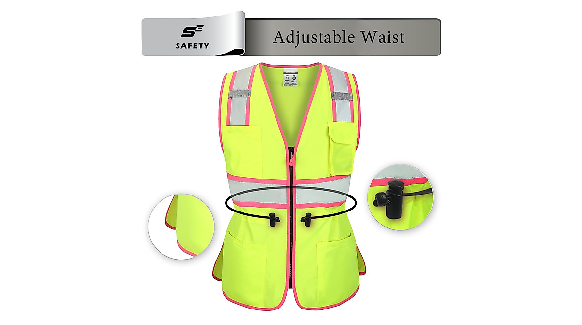 Women's Hi Vis Safety Vest - ANSI Class 2 Drawstring Waist