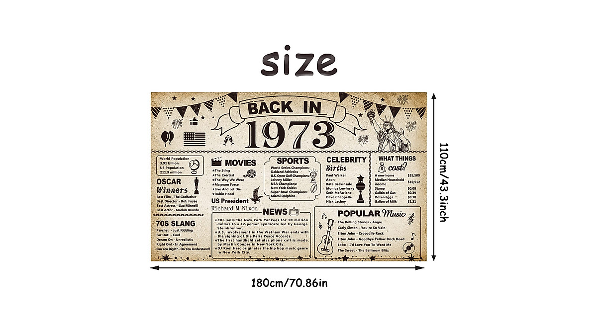 Vintage 1973 Birthday Banner for 51st Party - DARUNAXY