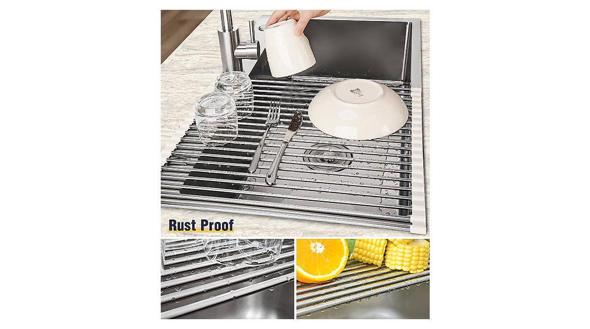 Tomorotec 17.7" x 15.5" Roll Up Dish Drying Rack for Kitchen Sink