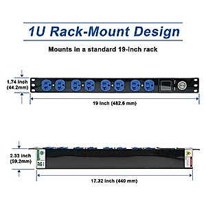 Hereta Rack Mount Power Strip 19'' 1U Switched PDU with OLED Monitoring