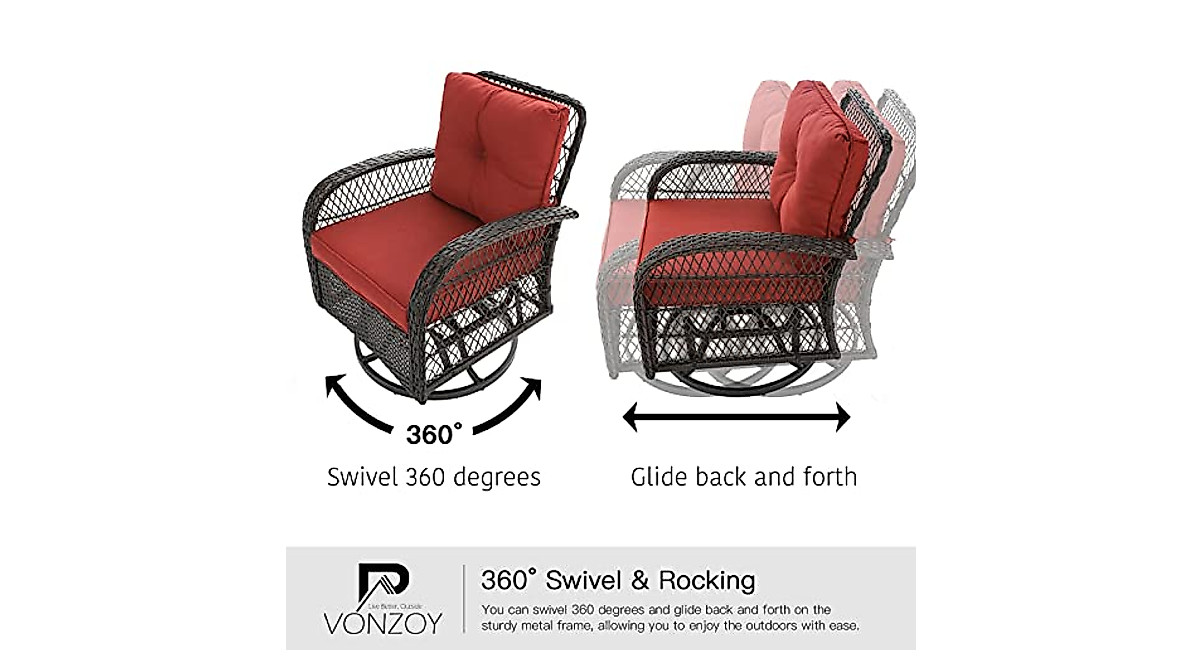 VONZOY 3-Pc Wicker Patio Set: Swivel Glider Rocker Chairs