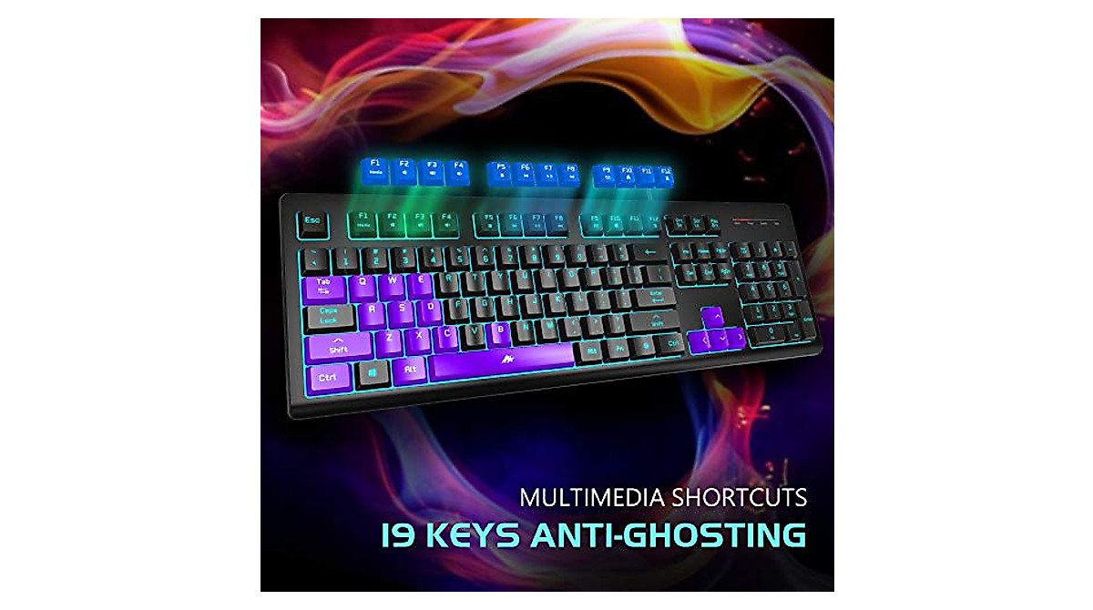 POWZAN Light Up Gaming Keyboard - Quiet & Responsive