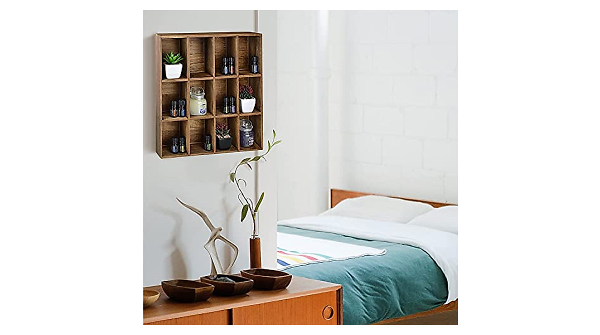 Ikee Design Wall Mounted Wooden Display Shelf with 12 Compartments