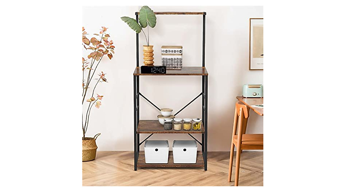 4 Tier Wooden Kitchen Storage Rack - Industrial Style
