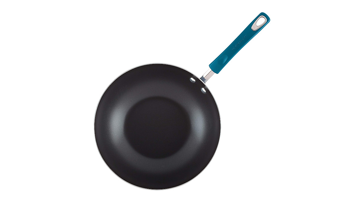 Rachael Ray Brights 11-Inch Nonstick Wok Pan with Lid - Marine Blue