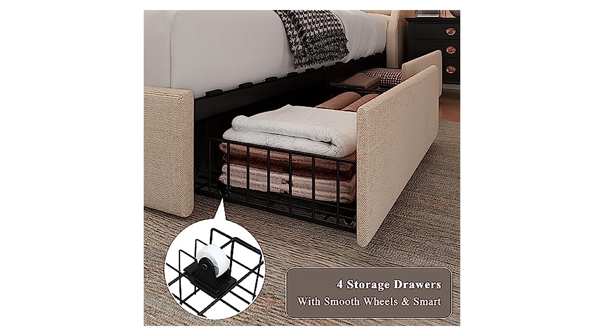 Feonase King Size Upholstered Bed Frame with Storage & Charging