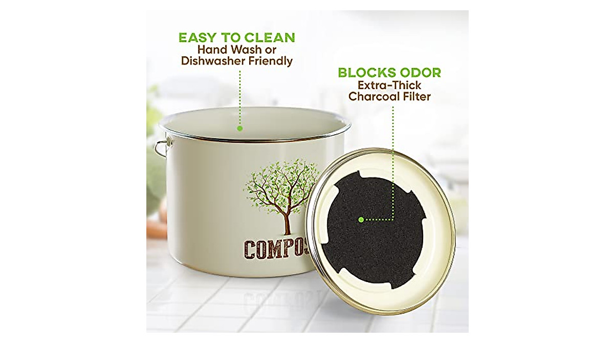 Third Rock Kitchen Compost Bin 1 Gallon for Odor-Free Indoor Composting