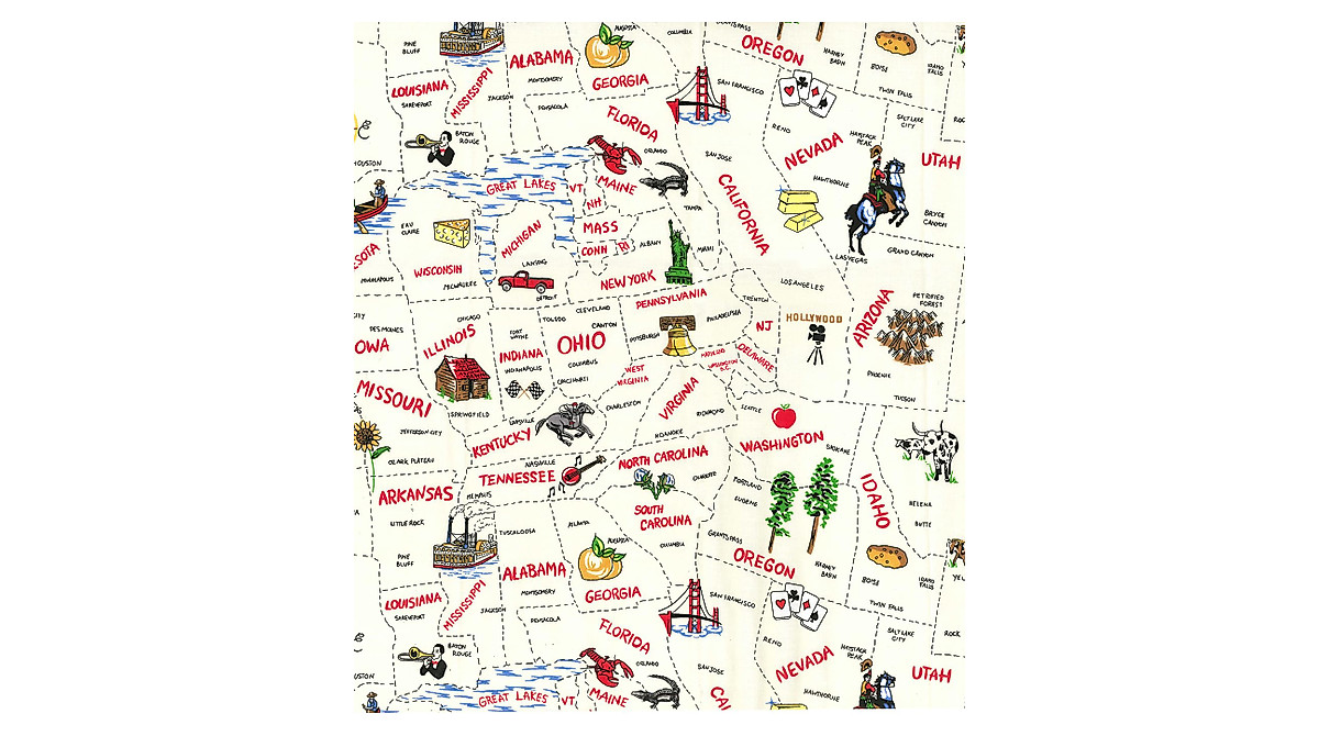 United States Map Cotton Fabric Sold By The Yard