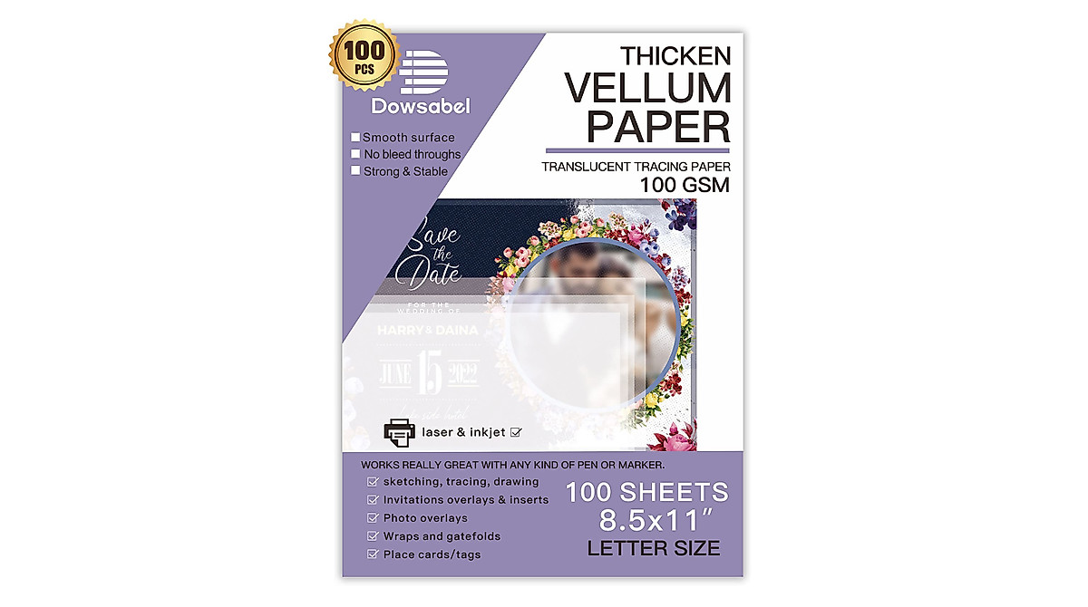 Dowsabel Translucent Vellum Paper - 50 Sheets for Invitations & Crafts