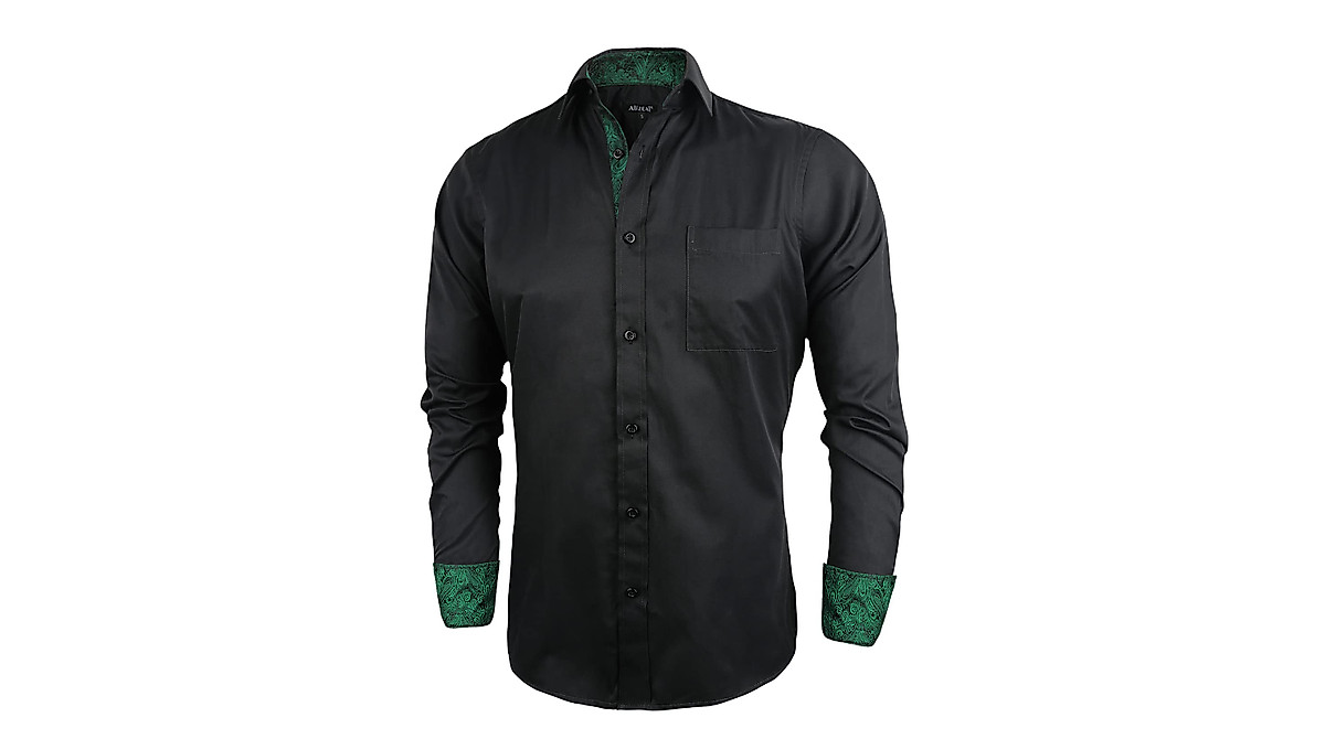 Alizeal Men's Slim Fit Patchwork Dress Shirt - Long Sleeve Business Casual Button Down - View #11