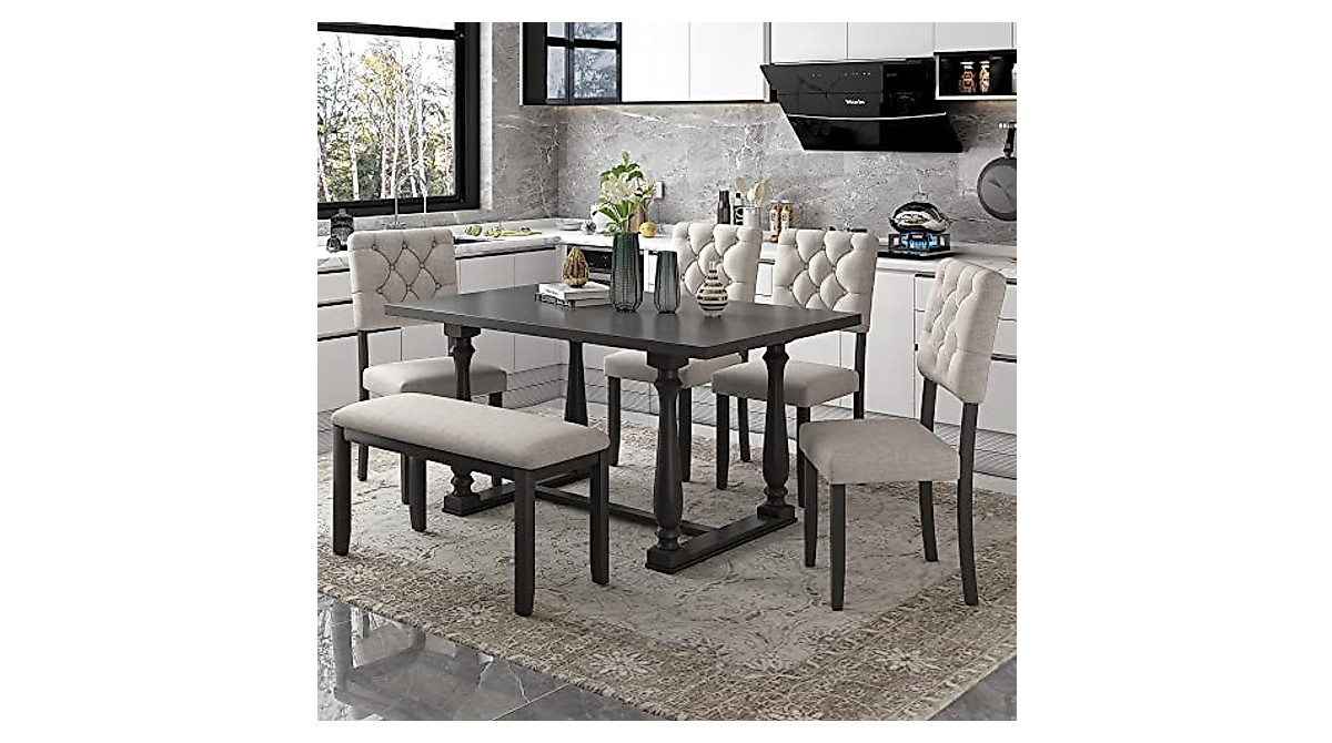 Merax 6-Piece Dining Table Set - Modern Retro Style for 6