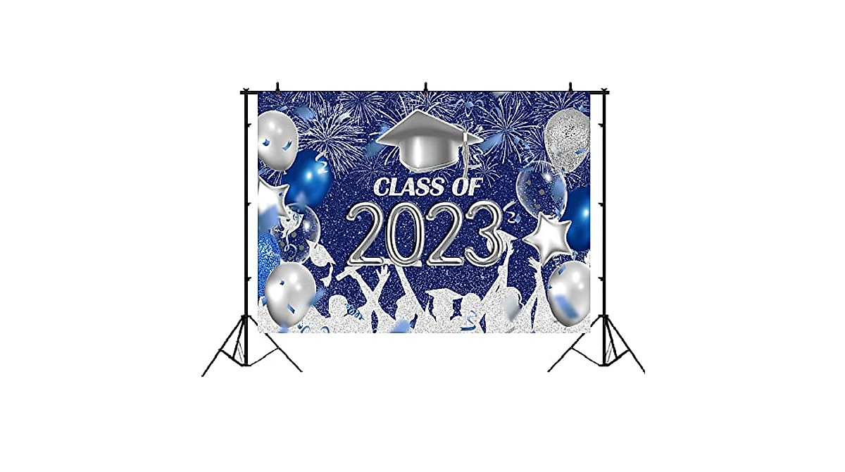 Graduation Party Backdrop | Lofaris Class of 2023 Royal Blue & Silver