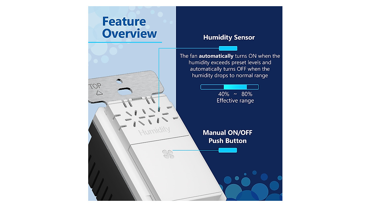 LIDER Humidity Sensor Switch - No Neutral Wire Required