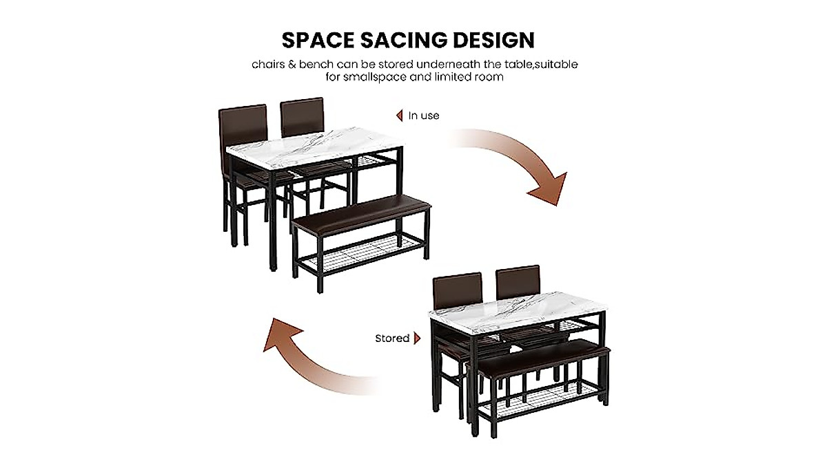 Lamerge Faux Marble Dining Table Set for 4 - Compact & Modern