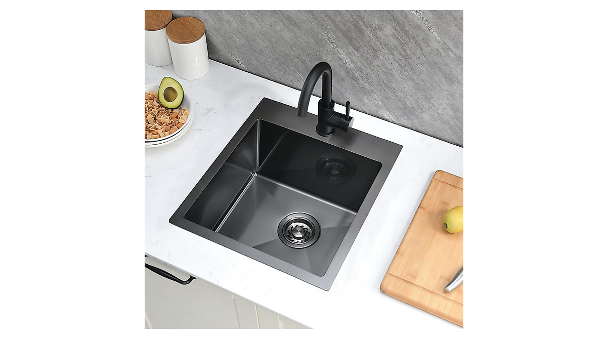 Scamall 18" Black Bar Sink With Faucet – Drop-In Topmount 16 Gauge Stainless Steel Single Bowl Prep Sink With Accessories