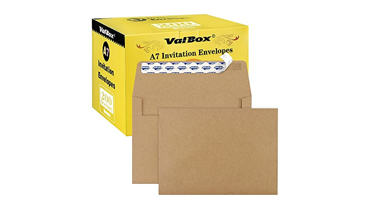 ValBox A7 Invitation Envelopes 5x7 Brown Kraft Self-Seal Pack of 200
