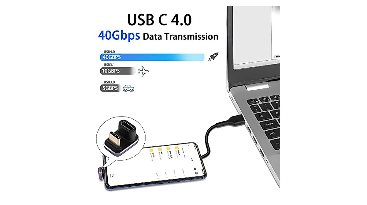 2 Adaptateurs USB-C 90° Femelle Vers Mâle – 40 Gbps, Charge 100W, Vidéo 8K@60Hz, En Alliage Aluminium
