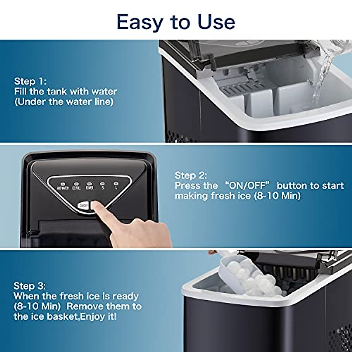 Techdorm Ice Maker Machine for Countertop - Fast Bullet Ice in 8 Min