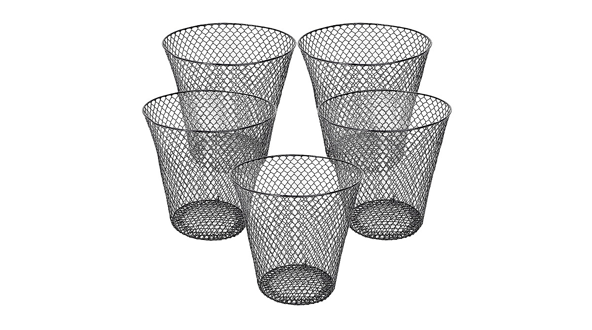 Wire Mesh Waste Baskets - 5-Pack | Modern Office & Home Trash Bins