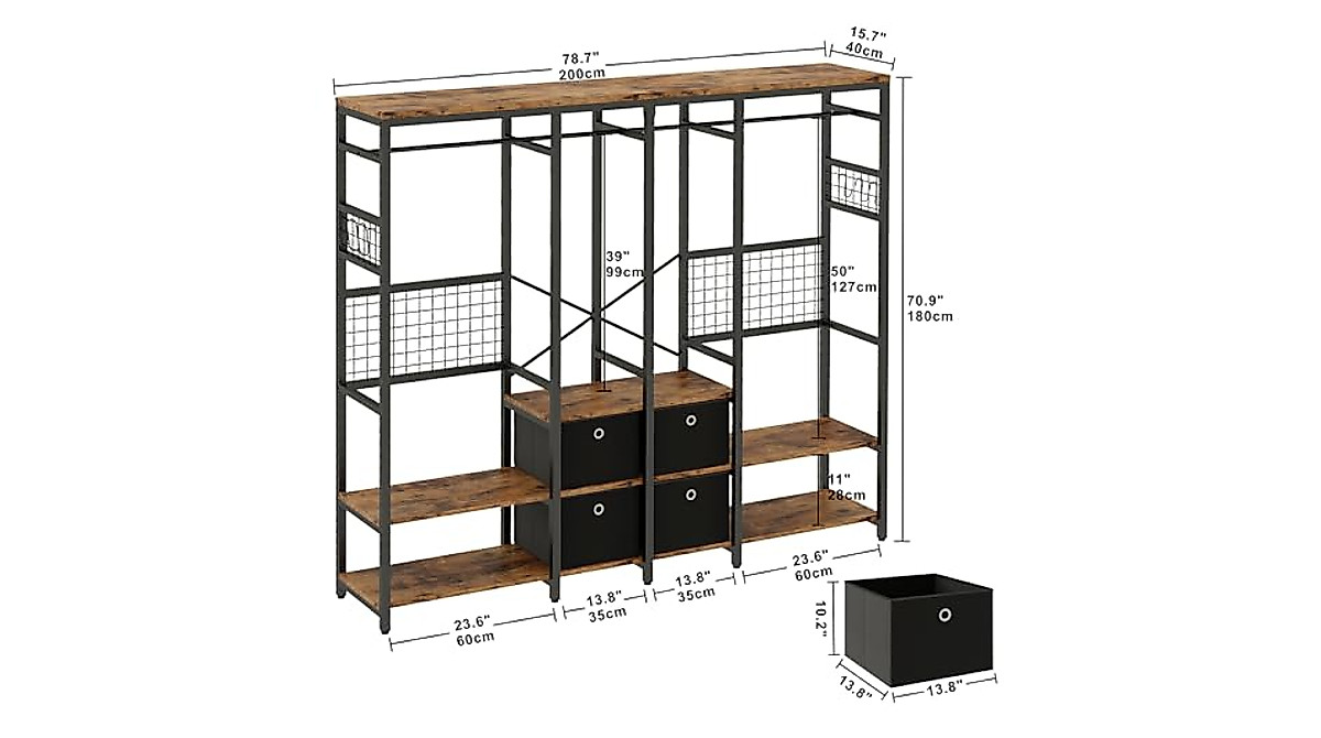 IRONCK Garment Rack with Shelves & Drawers - Heavy Duty Closet Organizer