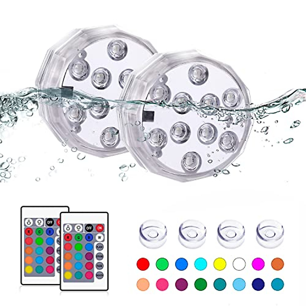 TEPENAR Waterproof Submersible LED Lights - 16 Color Change & Remote