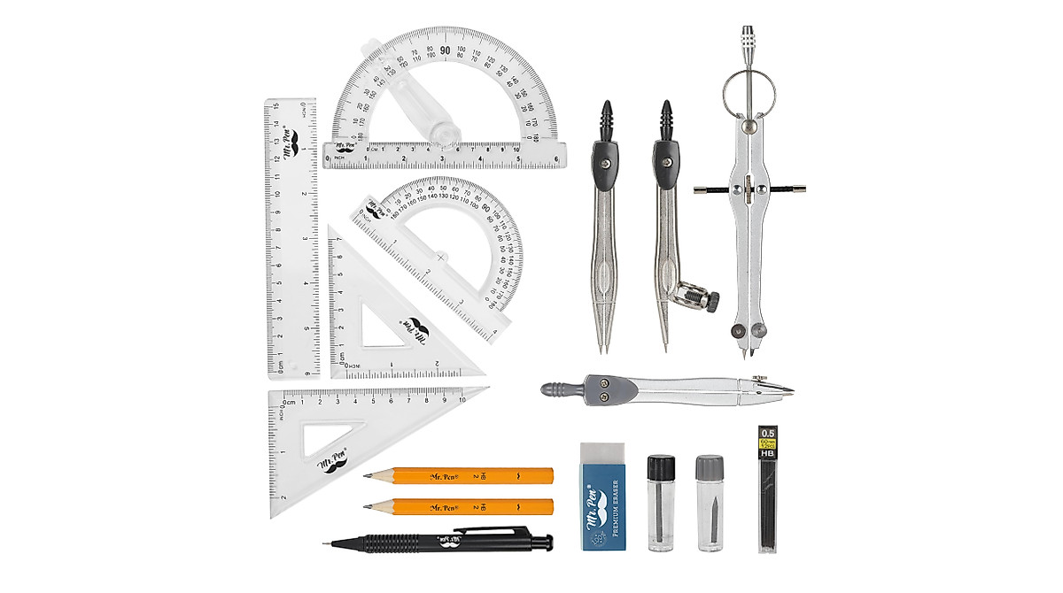 Mr. Pen 15-Piece Geometry Set with Protractor & Ruler for Students ...