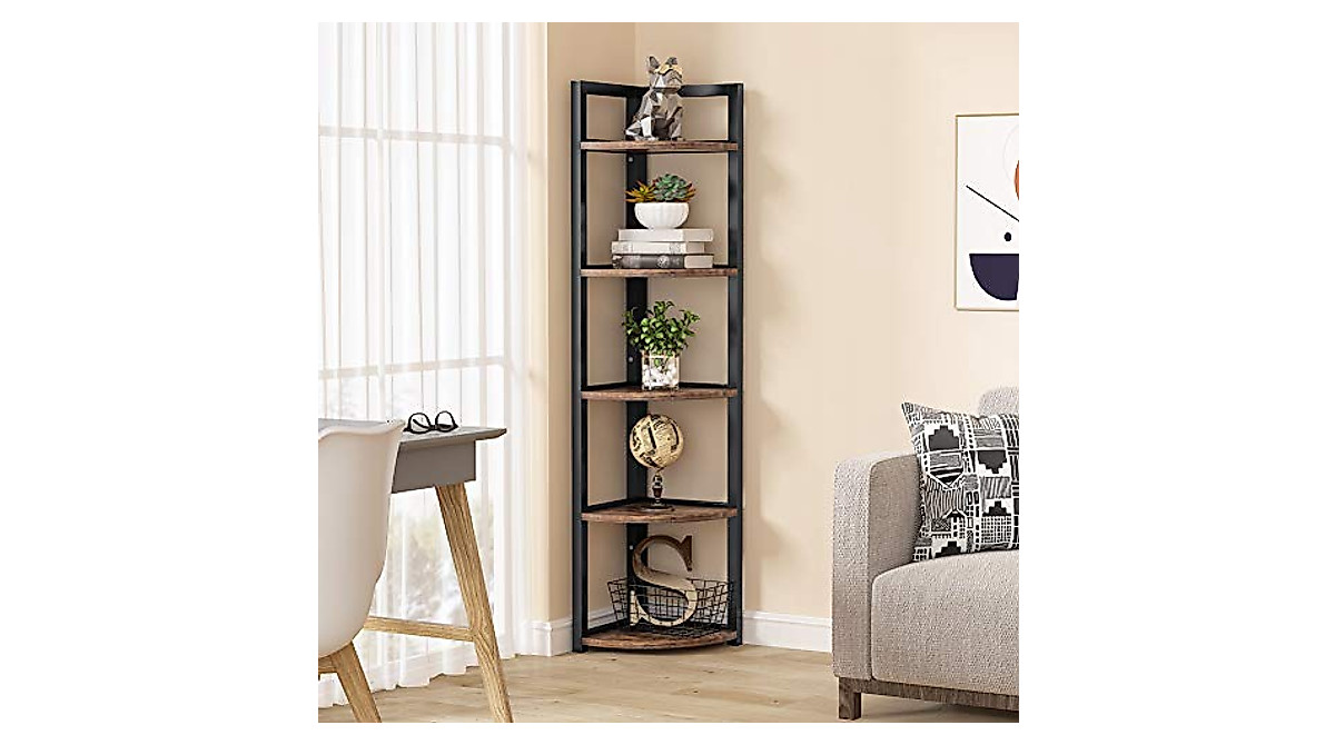 Tribesigns Corner Plant Stand Indoor | Rustic 5-Tier Corner Shelf