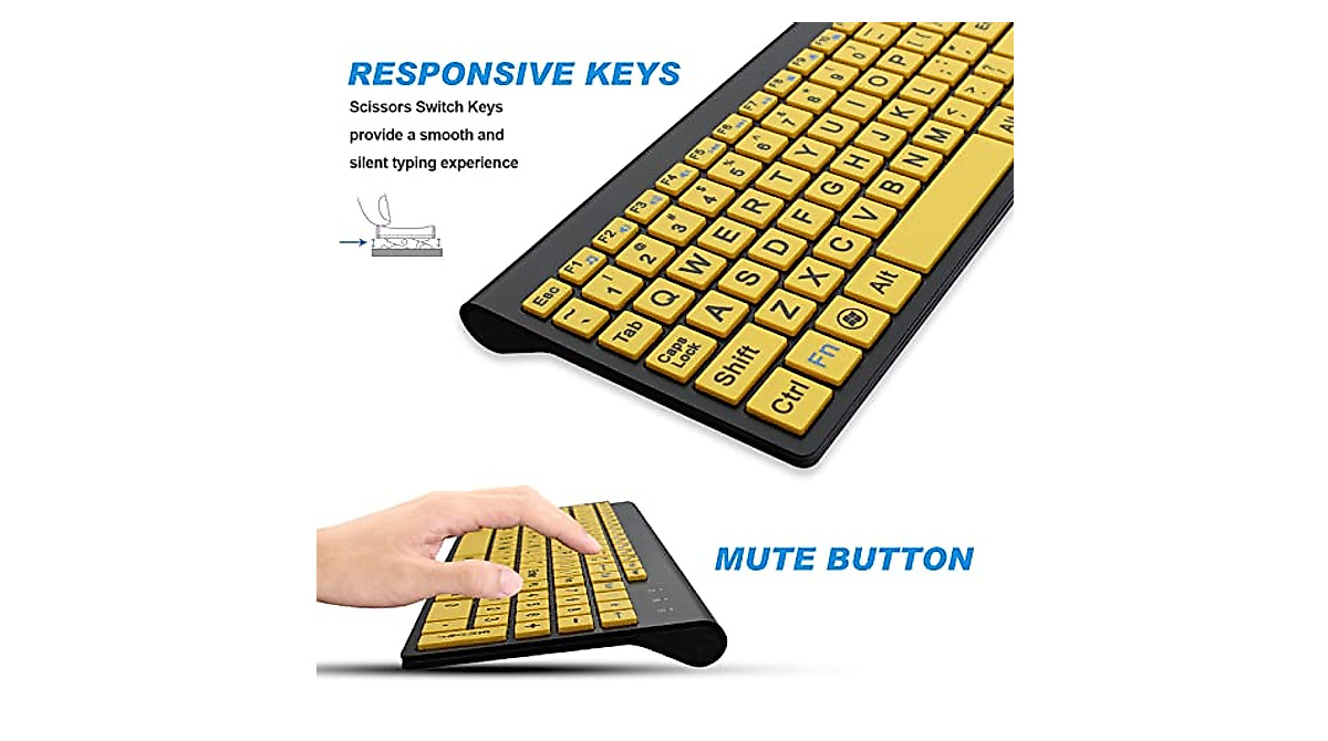 HXMJ Wireless Large Print Keyboard & Mouse Combo for Seniors