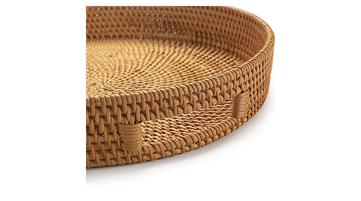 DECRAFTS Round Rattan Tray - Large & Elegant Serving
