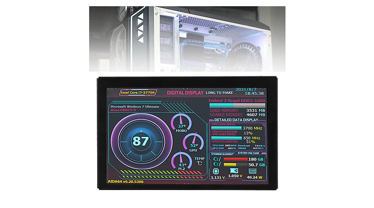 5in PC Temperature & Data Monitor - USB Display for CPU/GPU