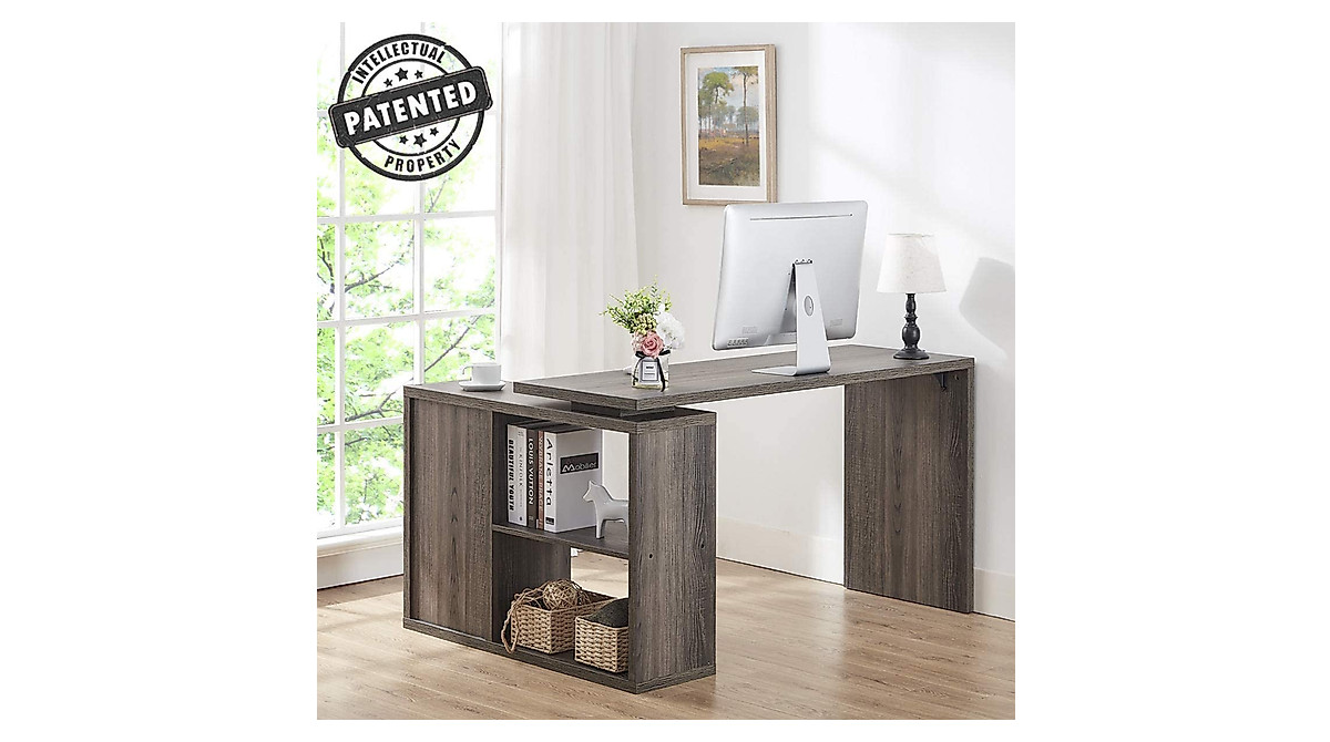 HSH L Shaped Computer Desk - Rustic Corner Workstation for Home Office