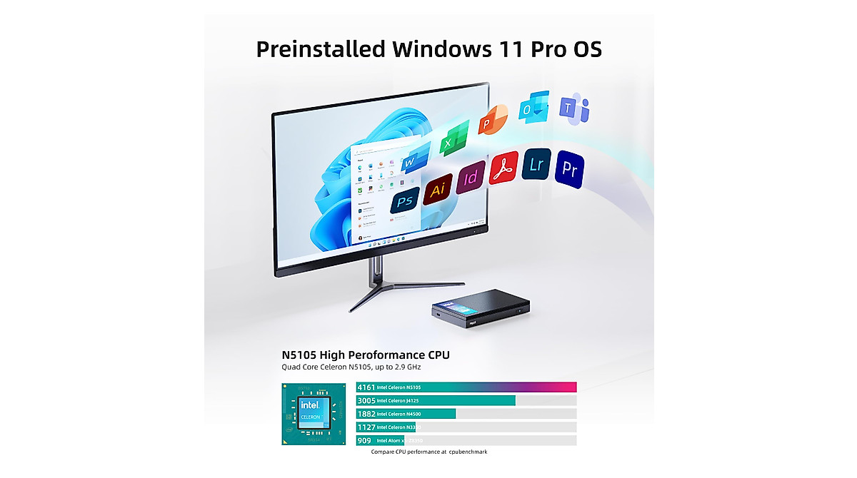 MeLE Quieter3Q Fanless Mini PC - Windows 11 Pro, N5105