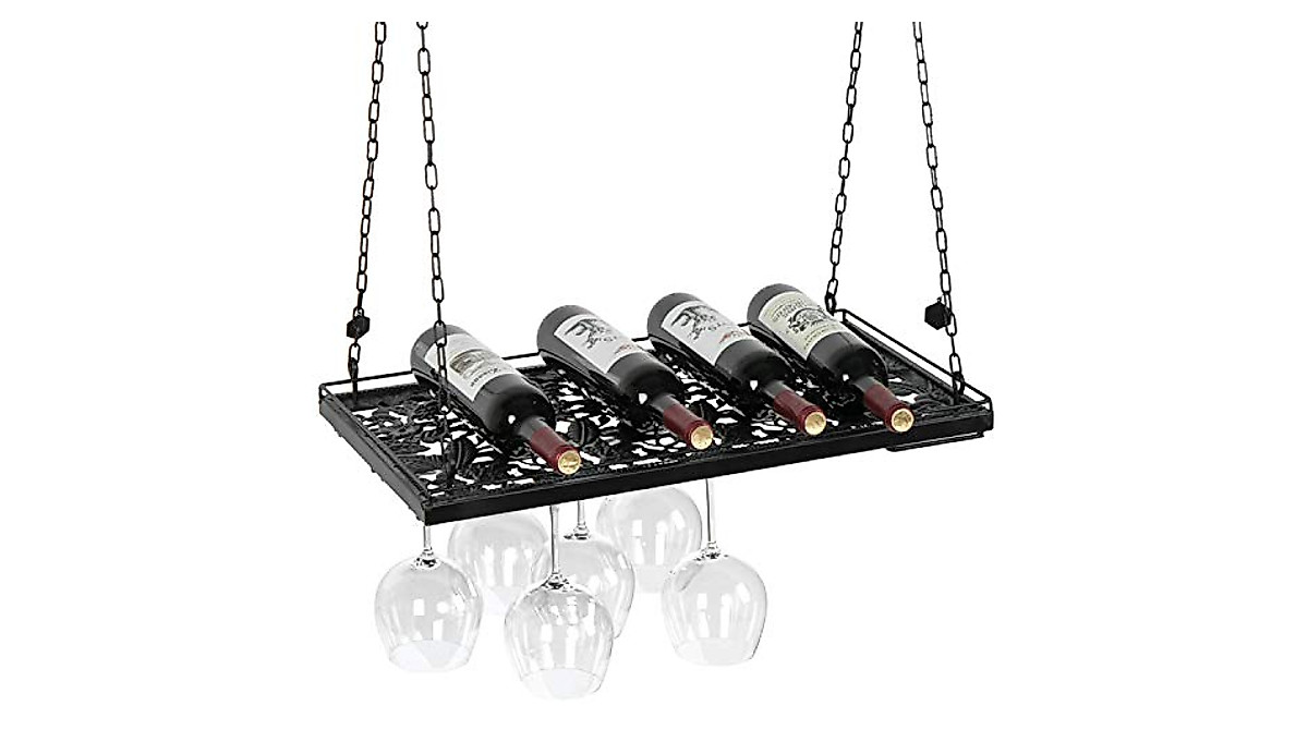 Stylish Black Metal Hanging Wine Glass Rack for Home & Bar