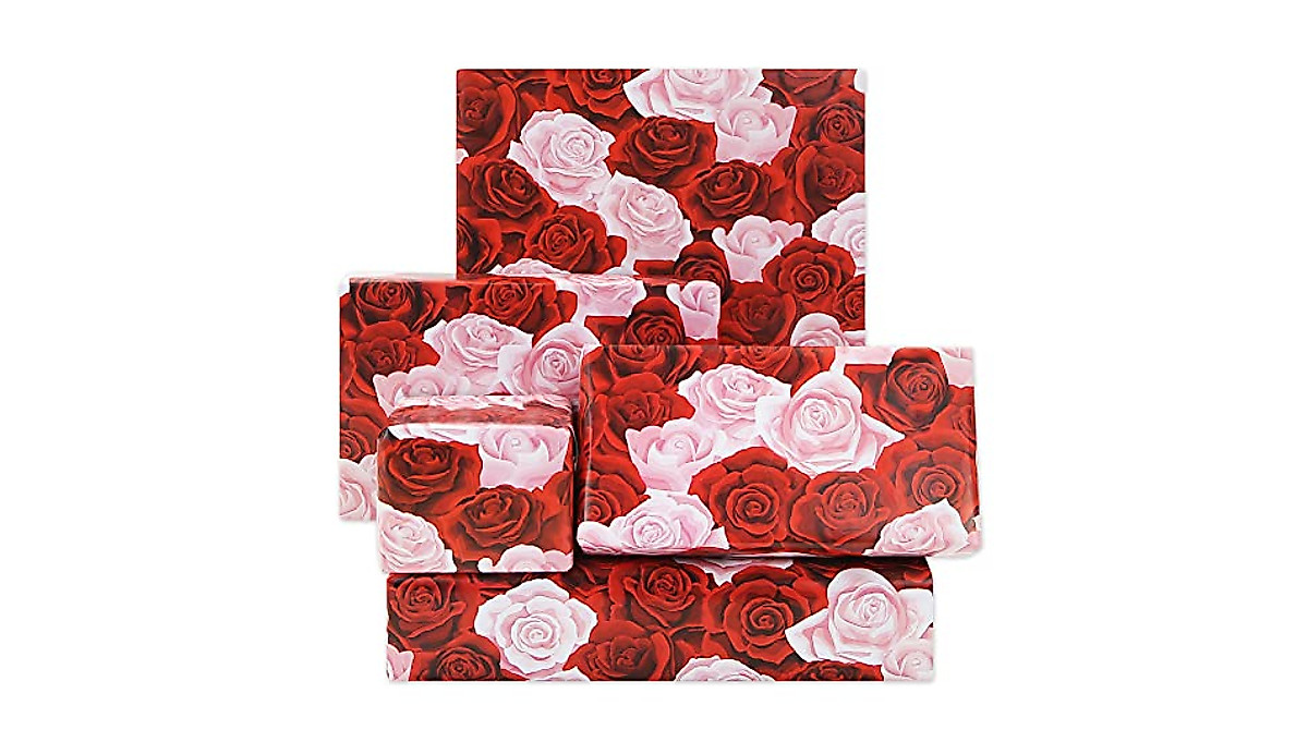 Rose Gift Wrapping Paper - Red & Pink Floral Gift Wrap for Special ...
