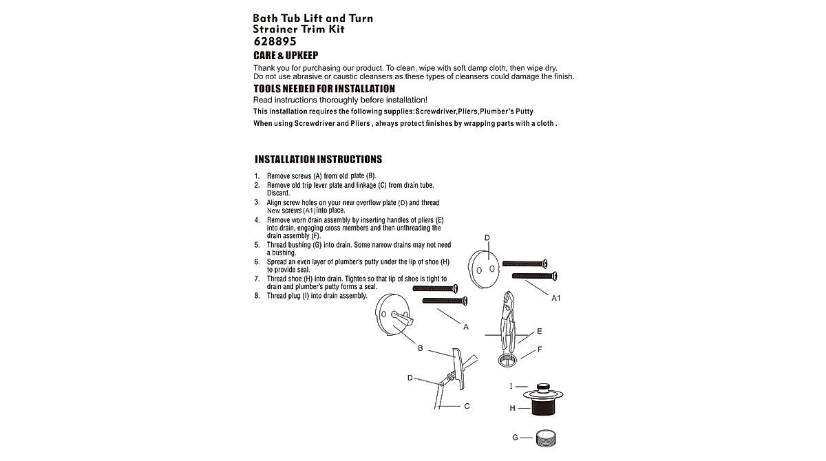 Artiwell Lift & Turn Bathtub Trim Kit With Two Hole Overflow - View #7